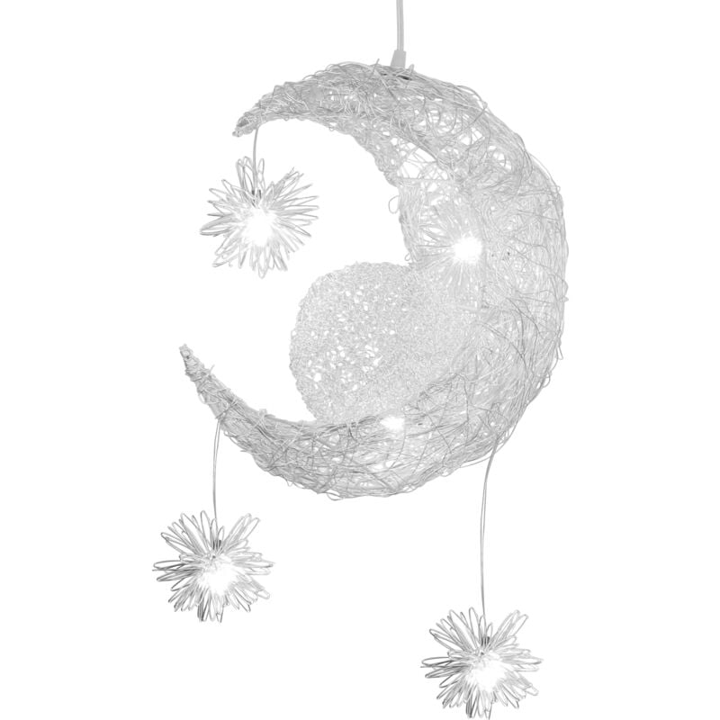 Wottes - led Suspension Luminaire Moderne Lustre Lune Étoiles Lumière Plafonnier avec 5 Ampoules Ø20CM Lumière Blanche Froide - 1Pcs