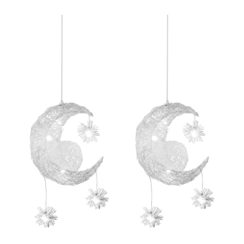 Wottes - led Suspension Luminaire Moderne Lustre Lune Étoiles Lumière Plafonnier avec 5 Ampoules Ø20CM Lumière Blanche Froide - 2Pcs