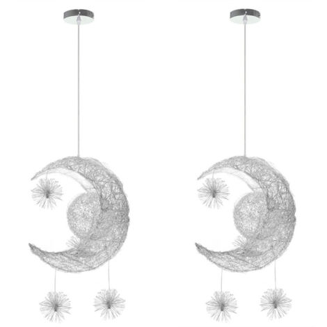 LED Suspension Luminaire Moderne Lustre Lune Étoiles Lumière Plafonnier avec 5 Ampoules Ø32CM Lumière Blanche Froide - 2Pcs