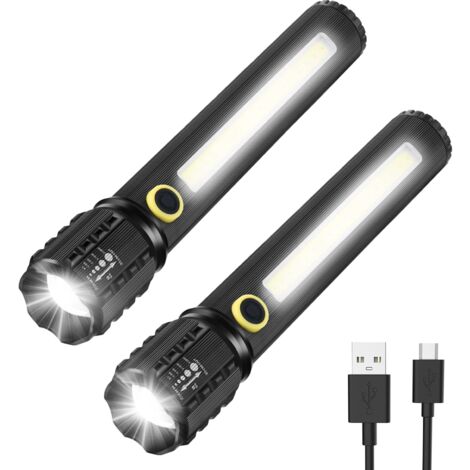 LED-Taschenlampe, 2er-Pack Taschenlampe, verstellbare und zoombare helle Taschenlampen, wiederaufladbare Notfall-LED-Taschenlampe, 16 cm