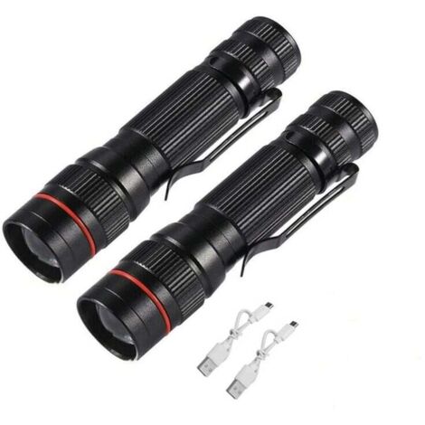 LED-Taschenlampen, wiederaufladbare taktische Taschenlampen, hohe Lumenleistung, superhell, Mini-Taschenlampe, 3 Modi, tragbare Laterne (2er-Pack) (Schwarz)