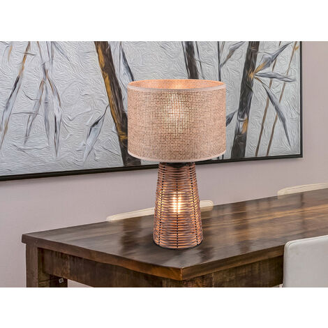 LED Tischlampe aus Naturmaterial Rattan Braun, Höhe 40cm