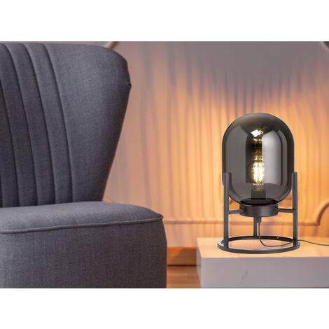 LED Tischlampe Industrial mit Glaskugel Rauchglas - Höhe 34cm
