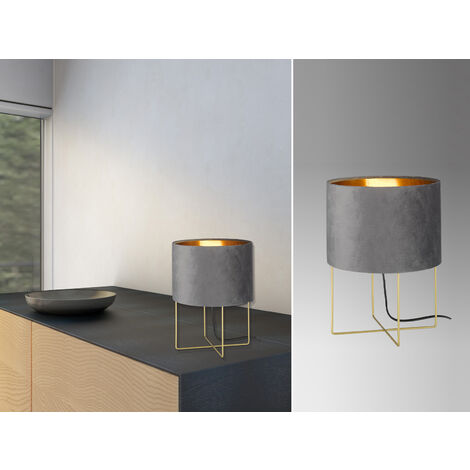 LED Tischlampe mit Lampenschirm Samt Grau - innen Gold, Höhe 32cm