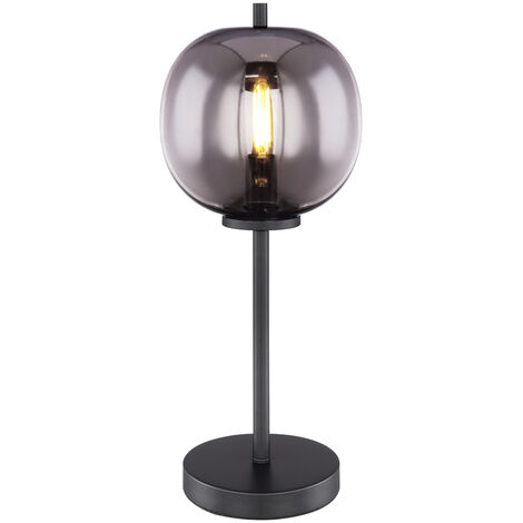 LED Tischlampe mit Rauchglas Lampenschirm Metall Schwarz, Höhe 45cm