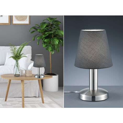 LED Tischlampe mit Stoff Lampenschirm Grau & Touchfunktion dimmbar, Höhe 24cm