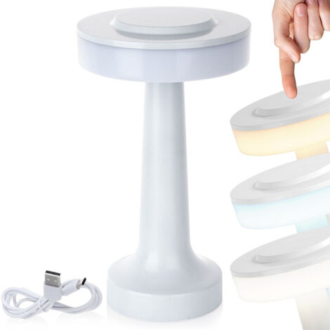 LED-TISCHLAMPE, WEISS, KABELLOS, SCHREIBTISCH-NACHTLAMPE, 3 BELEUCHTUNGSMODI