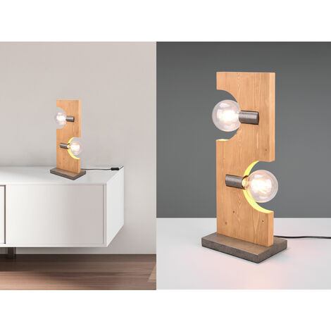 LED Tischleuchte 2 flammig Holzbrett naturbelassen, Höhe 52cm