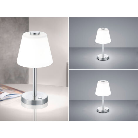 LED Tischleuchte 2er Set Nickel matt mit Glaslampenschirm in Weiß, Höhe 29cm
