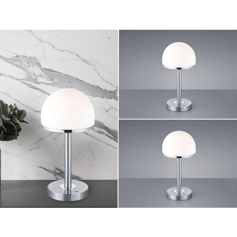 LED Tischleuchte 2er Set Silber mit Glas Lampenschirm dimmbar, Höhe 39cm