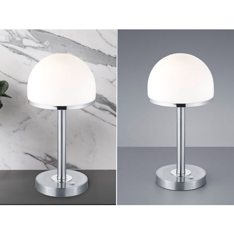 LED Tischleuchte BERLIN Silber mit Glas Lampenschirm dimmbar, Höhe 39cm