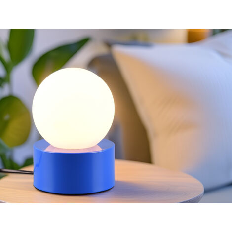 LED Tischleuchte Blau mit Touch-Funktion & Glaskugel Weiß, Höhe 17cm