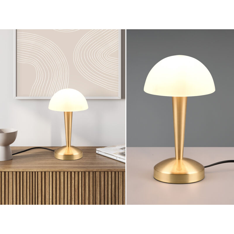 Reality Leuchten - Led Tischleuchte Canaria Mit Glasschirm Touchfunktion Messing, Höhe 26cm
