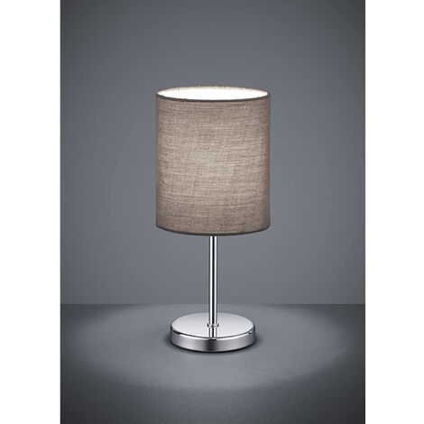 LED Tischleuchte Chrom mit Stoffschirm in Grau, Höhe 28cm