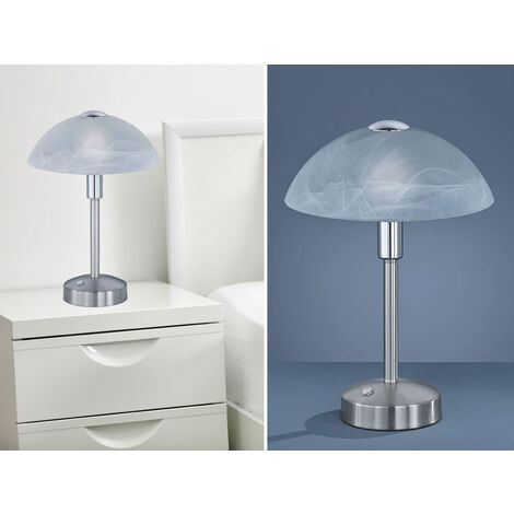 LED Tischleuchte DONNA dimmbar, Silber mit Glasschirm, Höhe 30cm