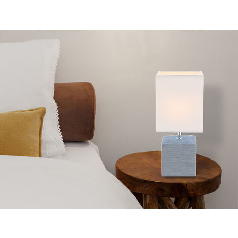 LED Tischleuchte eckig mit Keramikfuß und Stoffschirm, Grau, Höhe 29cm