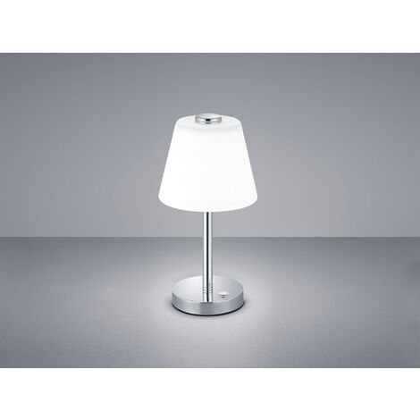 LED Tischleuchte EMERALD Chrom glänzend mit Glaslampenschirm in Weiß, Höhe 29cm