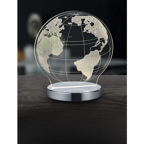 LED Tischleuchte GLOBE 3D Optik Chrom Lichtfarbe einstellbar, Höhe 20cm