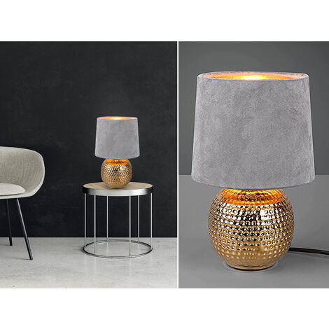 LED Tischleuchte Grau/Gold Keramikfuß Samtschirm, Höhe 26cm