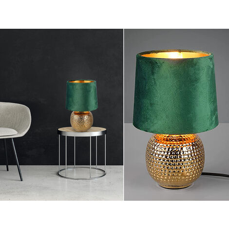 LED Tischleuchte Grün/Gold Keramikfuß Samtschirm, Höhe 26cm