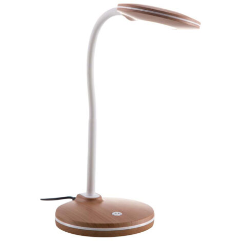 LED Tischleuchte Holzoptik Schreibtischlampe Touch dimmbar Nachttischleuchte Schwanenhals, 3,5W 300Lm warmweiß, DxH 13,2x32 cm