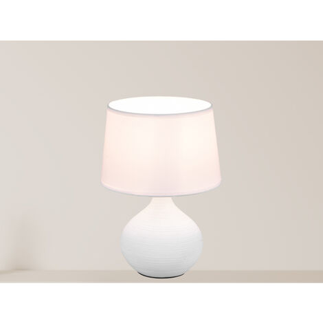 LED Tischleuchte Keramik mit Stoff Lampenschirm Weiß, Höhe 29cm