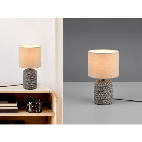 LED Tischleuchte Keramik mit Stoffschirm in Beige, Höhe 26cm