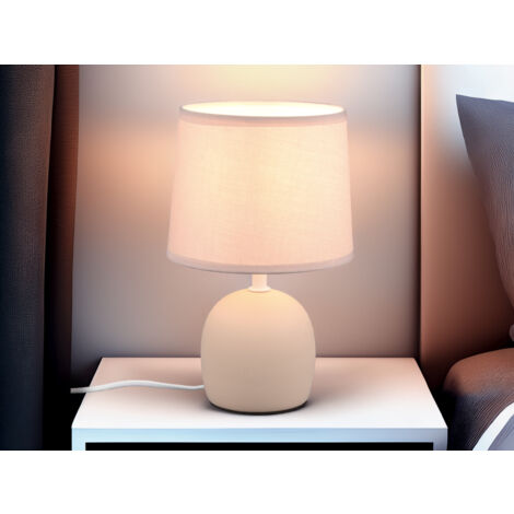 LED Tischleuchte Keramikfuß & Stoffschirm Beige, Höhe 26cm