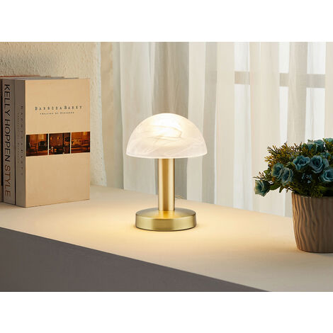 LED Tischleuchte Messing mit Glasschirm Weiß, Touch dimmbar, Höhe 21cm