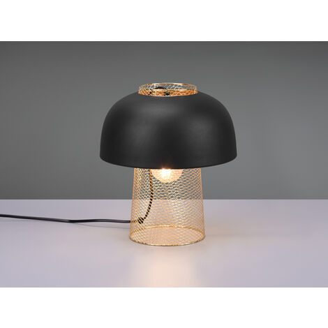 LED Tischleuchte Metall Schwarz Gold mit Drahtgeflecht, Höhe 28cm