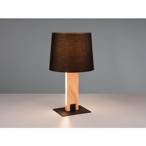 LED Tischleuchte mit beleuchtetem Holzfuß und Stoffschirm, Höhe 50cm