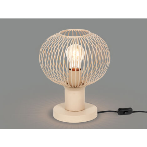 LED Tischleuchte mit Gitter Lampenschirm Beige, Höhe 28cm