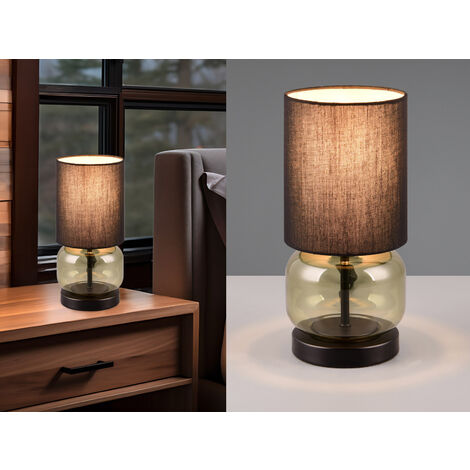 LED Tischleuchte mit Glasfuß Grün und Stoffschirm Schwarz, Höhe 28cm