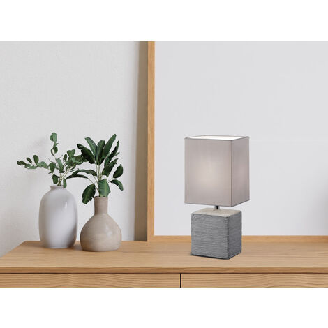 LED Tischleuchte mit Keramik & Stoff Lampenschirm Grau, Höhe 29cm