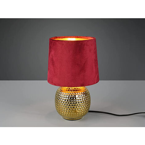 LED Tischleuchte mit Keramikfuß & Samtschirm Rot - Gold, Höhe 26cm