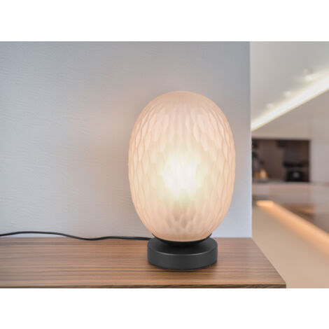 LED Tischleuchte mit ovalem Glasschirm Bernsteinfarbig, Höhe 28cm