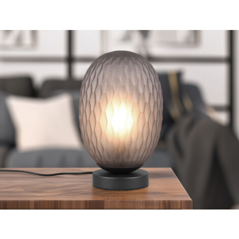 LED Tischleuchte mit ovalem Rauchglas Lampenschirm, Höhe 28cm