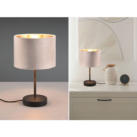 LED Tischleuchte mit Samt Lampenschirm Beige Gold, Höhe 33cm