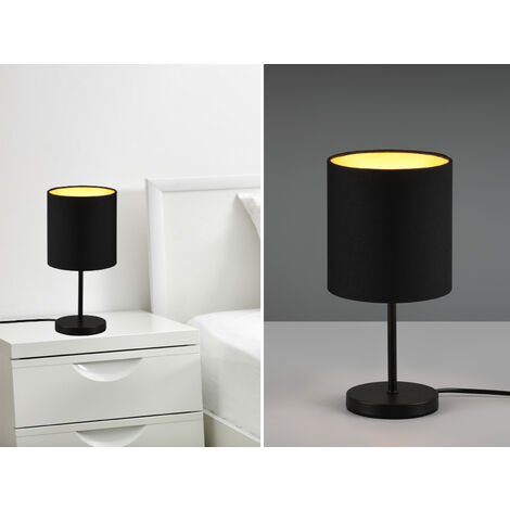 LED Tischleuchte mit Stoffschirm in Schwarz innen Gold, Höhe 28cm