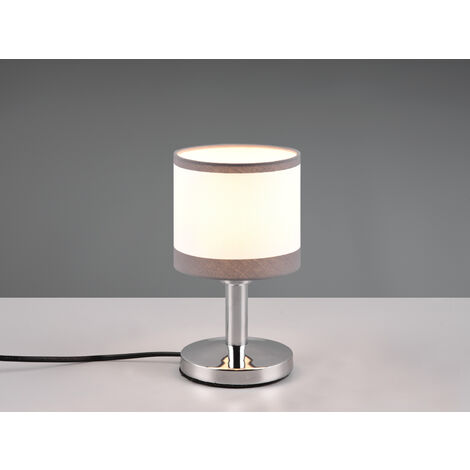 LED Tischleuchte mit Stoffschirm in Weiß/Grau, Touchfunktion Höhe 22,5cm