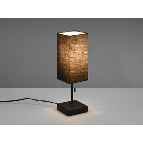 LED Tischleuchte mit Stoffschirm Schwarz & USB Ladestation, Höhe 35cm