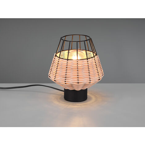 LED Tischleuchte Rattan Geflecht Natur und Gitter im Boho Stil, Höhe 20cm