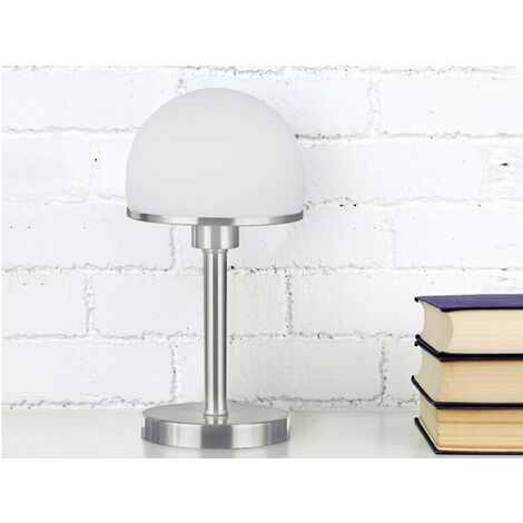 LED Tischleuchte Silber Glasschirm Weiß - Touch dimmbar, Höhe 39cm