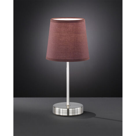 LED Tischleuchte Silber mit Stoffschirm Ø14cm in Hellbraun, Höhe 32cm