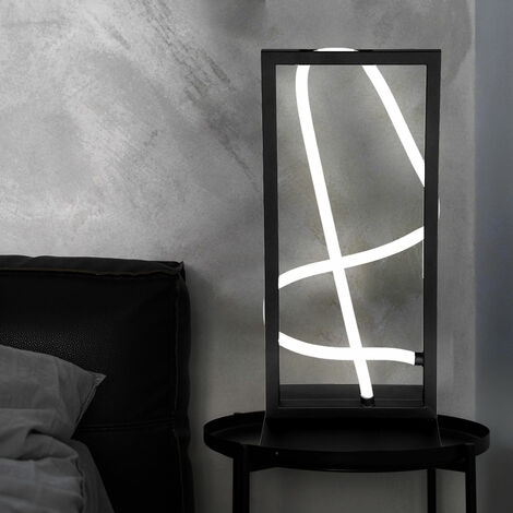 LED Tischleuchte Tischlampe Wohnzimmerleuchte Beistelllampe Nachttischleuchte, Metall Alu Kunststoff schwarz weiß opal, 1x 13,2W 530Lm 3000K warmweiß, H 45,4 cm