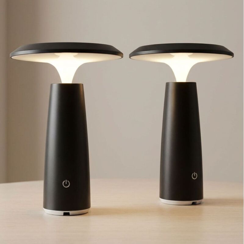 LED Tischleuchte Touchdimmer Tischlampe Akku Höhenverstellbar Nachttischlampe schwarz Touch USB, 1,2W 100Lm warmweiß, DxH 14x20 cm, 2er Set