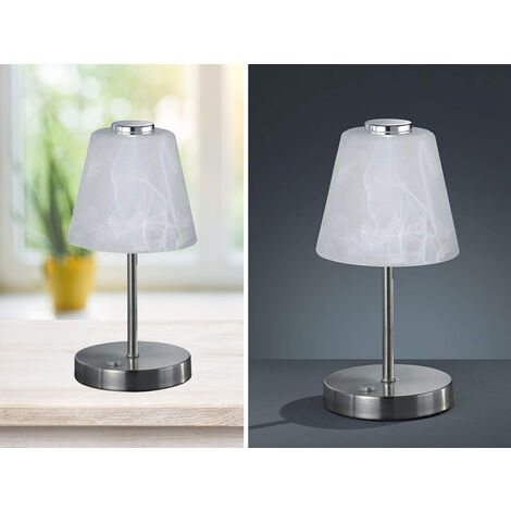 LED Tischleuchten 2er SET 4-fach Dimmer Silber Alabaster Glas, Höhe 24cm