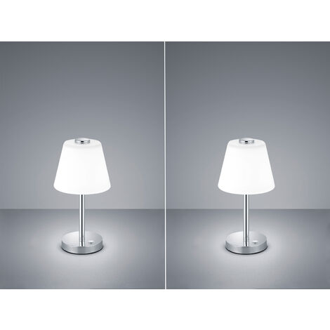 LED Tischleuchten 2er SET in Chrom glänzend mit Glaslampenschirm Weiß, Höhe 29cm