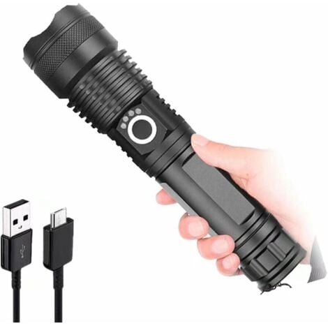 LED Torch Rechargeable 8000 Lumens Powerful LED Flashlight Zoomable 5 Lighting Modes Waterproof Outdoor Torch for Camping Hiking Emergency Use, Battery not Included
