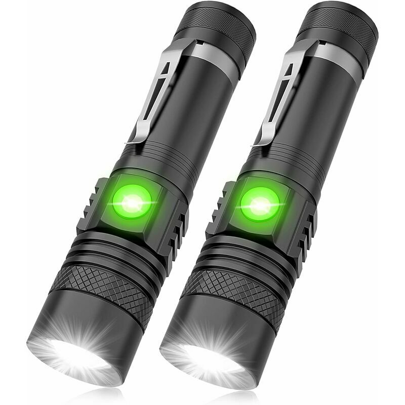 Led Torch Rechargeable, Super Bright Torch usb Rechargeable Torch, Scalable, Waterproof, Small Pocket Torch Two Pack for Camping Hiking [Energy
